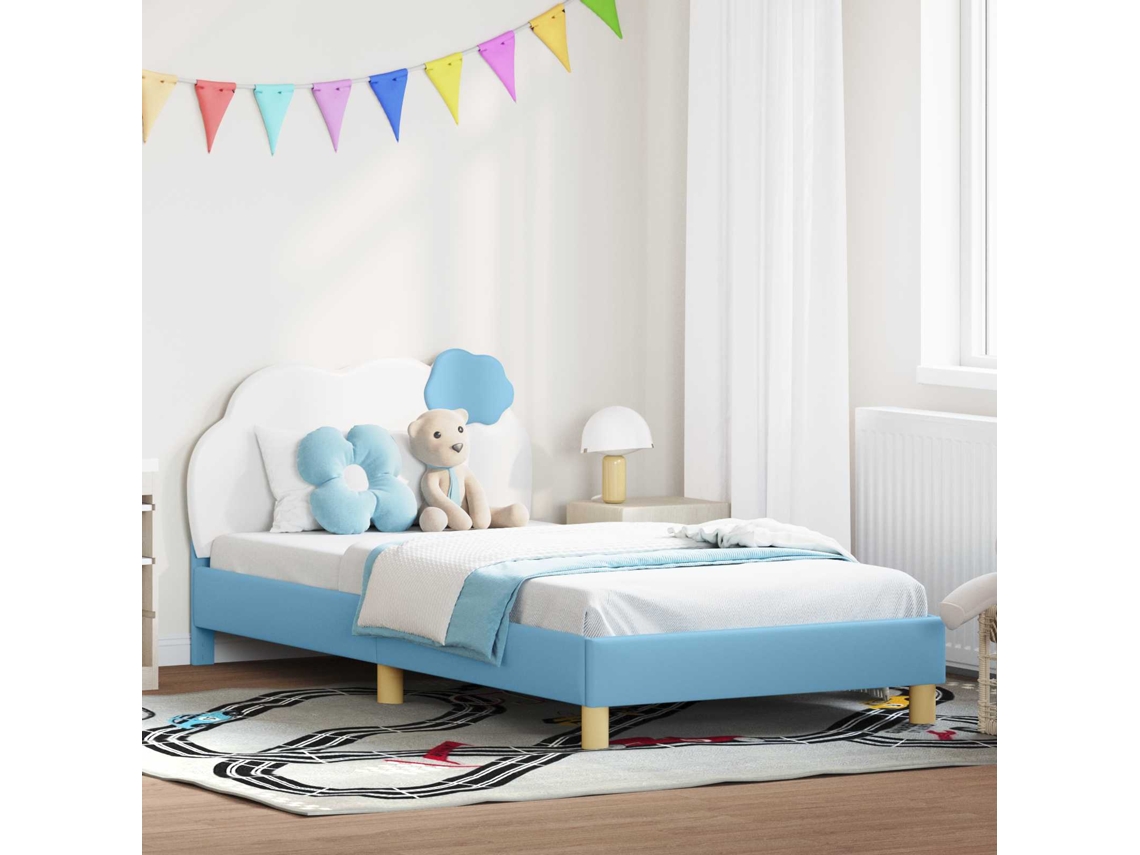 Vidaxl Estrutura De Cama Infantil Com Cabeceira Azul 90 X 200 Cm Pu