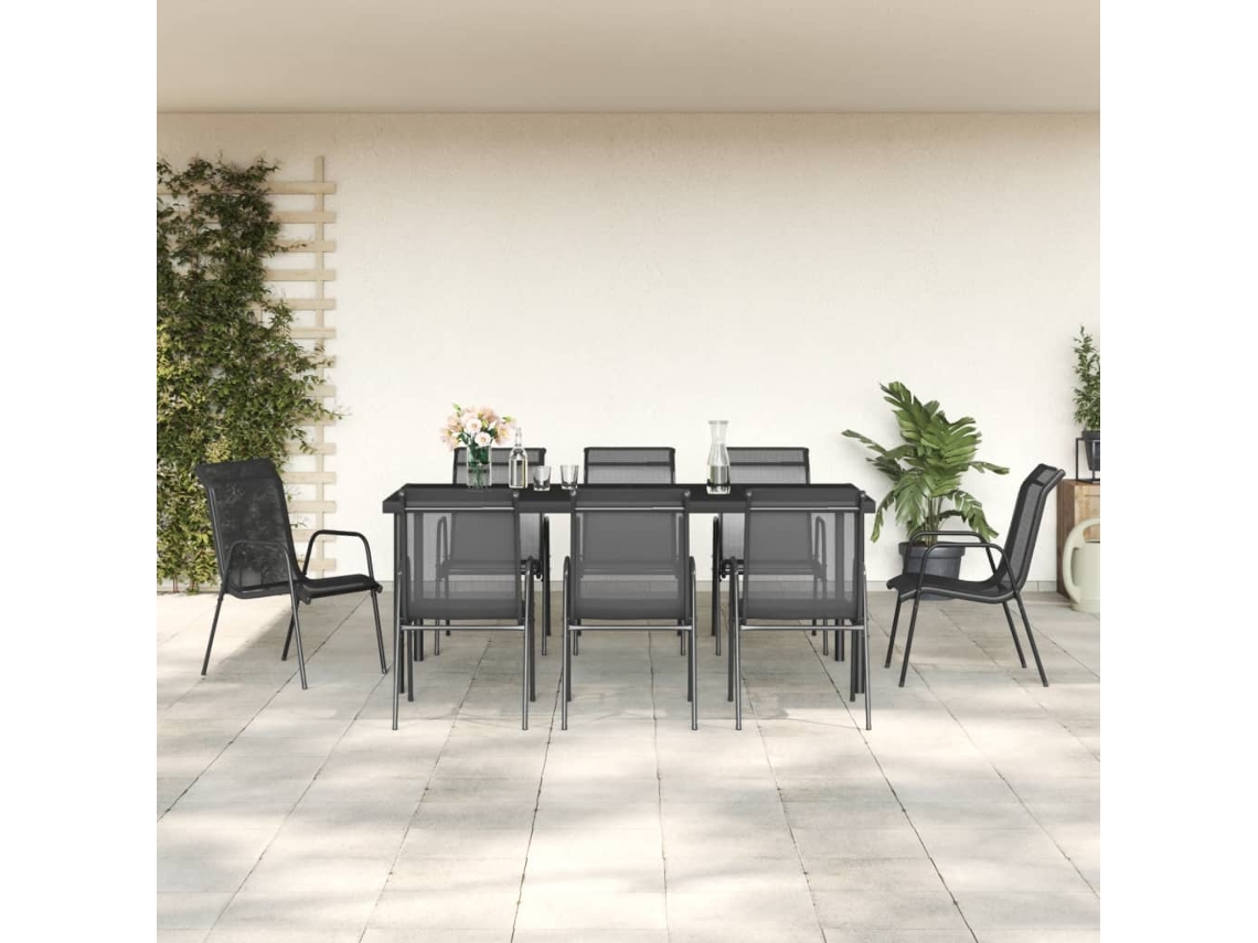 Vidaxl 9 Pcs Conjunto De Jantar Para Jardim Aço E Textilene Preto