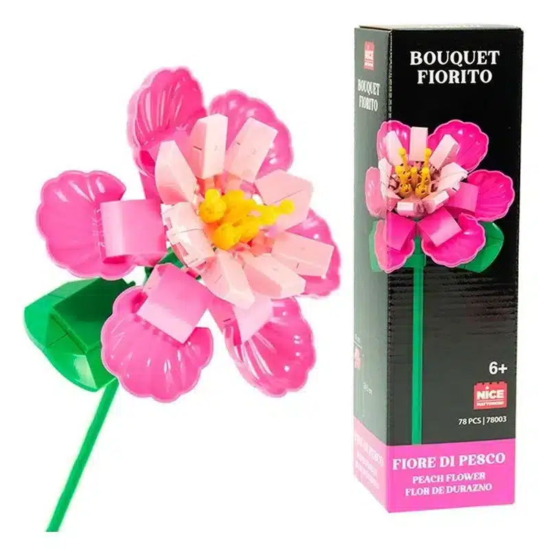 Blocos de construção em formato de flor de pêssego rosa para decoração, 78 peças, 78003s78000, bonito, para maiores de 6 anos