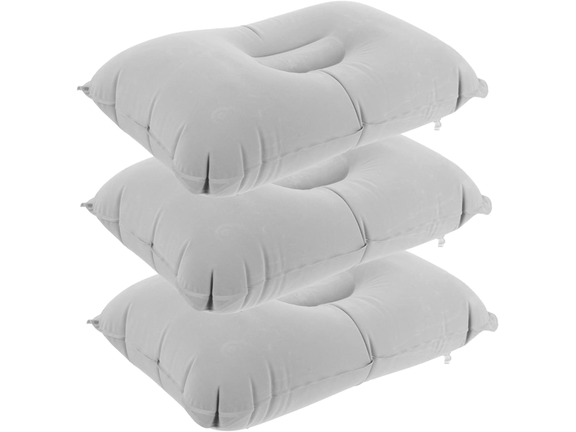 Conjunto de 3 Travesseiros Quadrados para Camping e Uso Externo, Viagem, Infláveis em Pvc Cinza CHABERLU