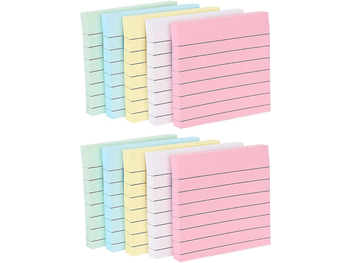 Blocos De Notas Adesivas Com 10 Unidades, Papel Adesivo Forte E Removível, Cores Sortidas Para Escritório