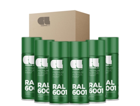 6 X Spray Acrílico Brilhante Premium Ral Cosmos Lac 400 Ml (Ral 6001 Verde Esmeralda)