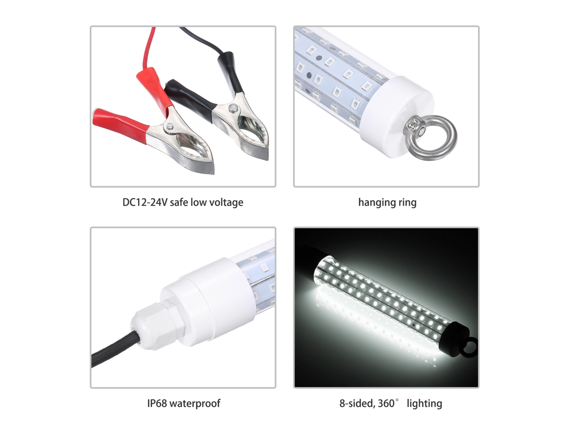 Luz de Pesca Submersível Noturna Ip68 10w 120leds 1000lm com Cabo 6m para Águas Doce e Salgada