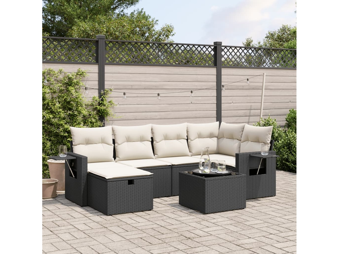 Vidaxl 7 Pcs Conjunto De Sofás P/ Jardim C/ Almofadões Vime Pe Preto