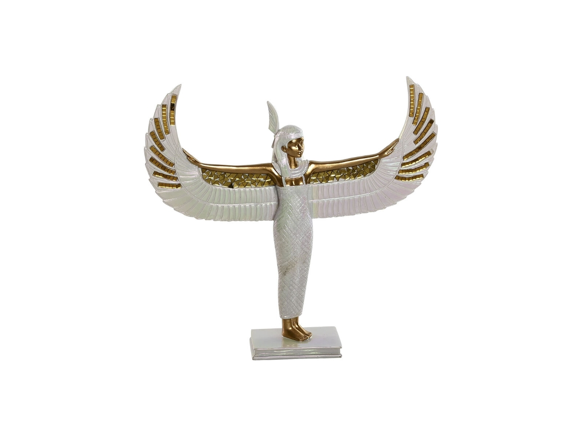 Figura Decorativa HOME ESPRIT Branco Dourado Resina Oriental 34 x 6,5 x 33,5 cm