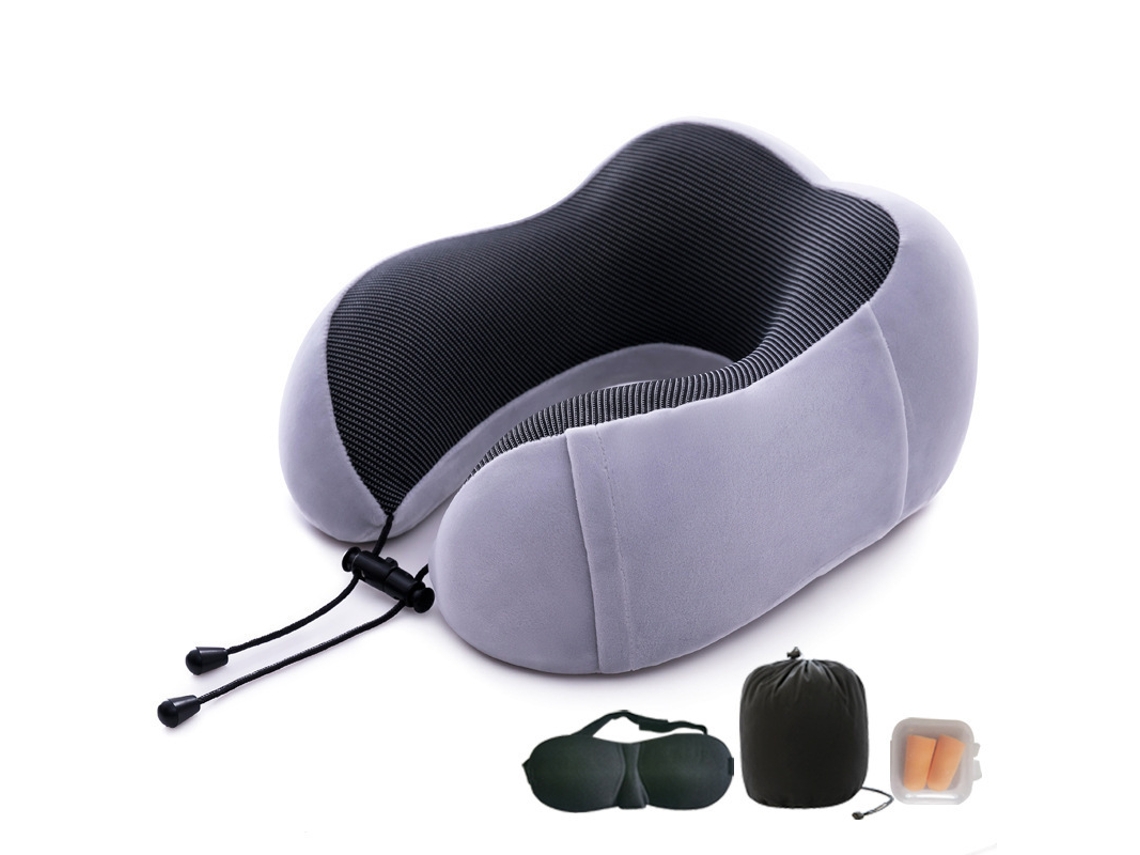 Conjunto De 4 Travesseiros Viagem , Travesseiro Espuma Viscoelástica Para O Pescoço Aquaforge (cinza)