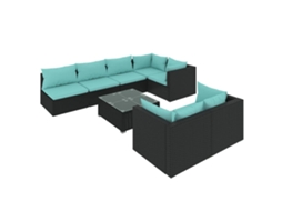 Maison Exclusive - 8 Pcs Conjunto Lounge De Jardim C/ Almofadões Vime Pe Preto