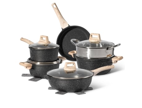 Trem de Cozinha de Indução Preto com Tampa Alumínio com Revestimento Antiaderente Sem Ptfe e Pfoa JUST PERFECTO