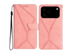 Capa De Couro Para Iphone 17 Pro Com Costura E Relevo.