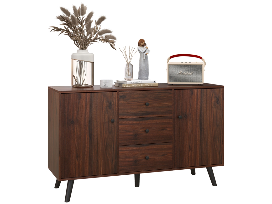 Armário moderno em madeira e MDF, 2 armários e 3 gavetas, 127x40x76cm, marrom e preto | S/MARCA