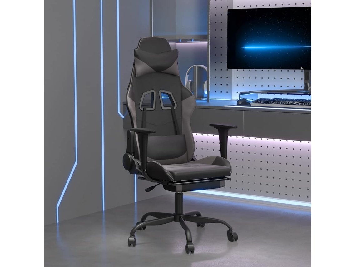 Vidaxl Cadeira Gaming Massagens C/ Apoio Pés Couro Artif. Preto/cinza