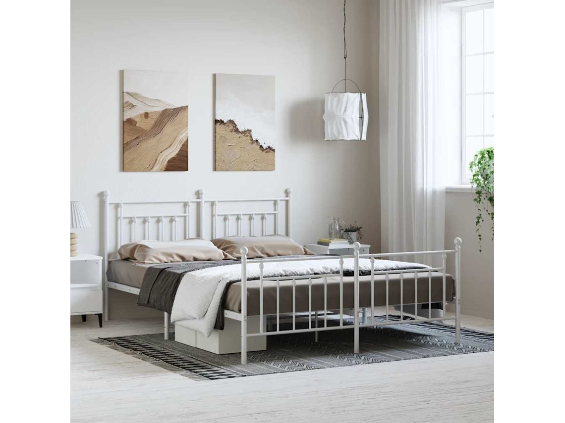 Vidaxl Estrutura de Cama com Cabeceira e Pés 183x213 Cm Metal Branco