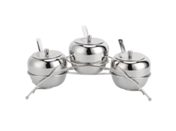 Conjunto de frascos de temperos em aço inox 304 com prateleira e colheres para sal, pimenta e açúcar | S/MARCA