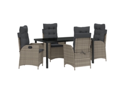 Conjunto 5 De Jantar De Jardim Com Almofadas Vidaxl Cinza Vime Poliéster