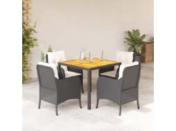 5 Pcs Conjunto De Jantar P/ Jardim C/ Almofadões Vime Pe Preto Dkd Home Decor