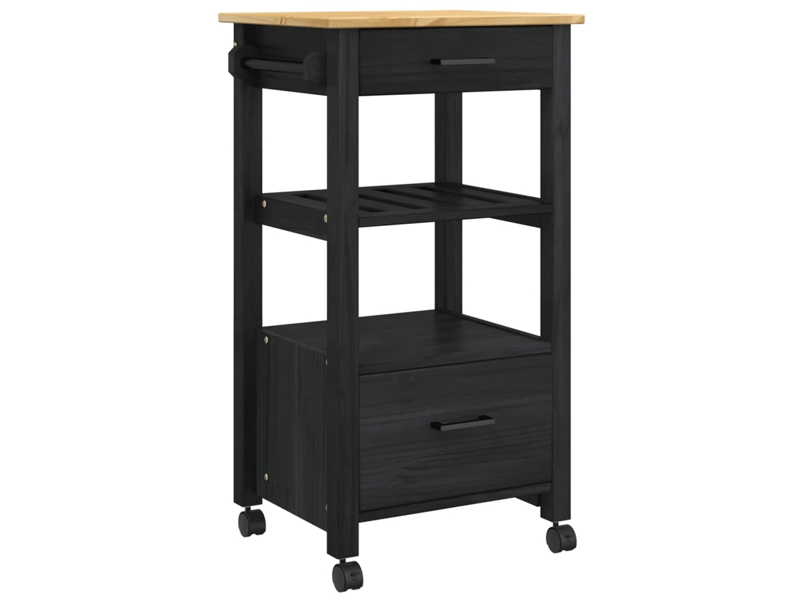 Conjunto 1 Carrinho De Cozinha Vidaxl Preto Madeira De Pinho Maciça (48 X 40 X 88,5 Cm)