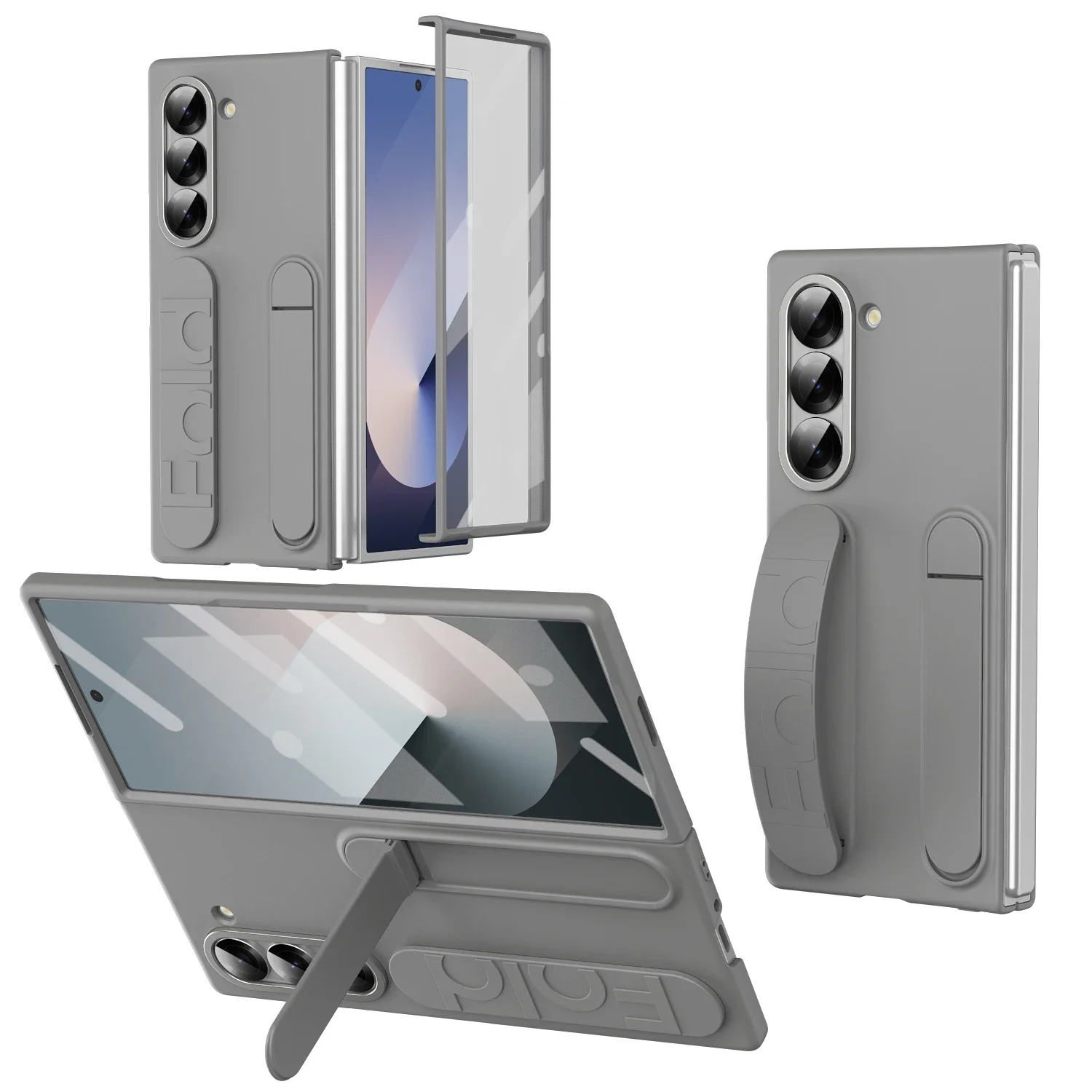 (cinza, Galaxy Z Fold5) Capa Premium Para Celular Resistente A Arranhões, Com Suporte E Capa Protetora Rígida De Silicone Antiderrapante.