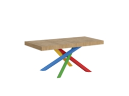 Mesa Extensível 140/400x90 Cm Volantis Premium Carvalho Natural Pernas Multicoloridas 4/b Itamoby