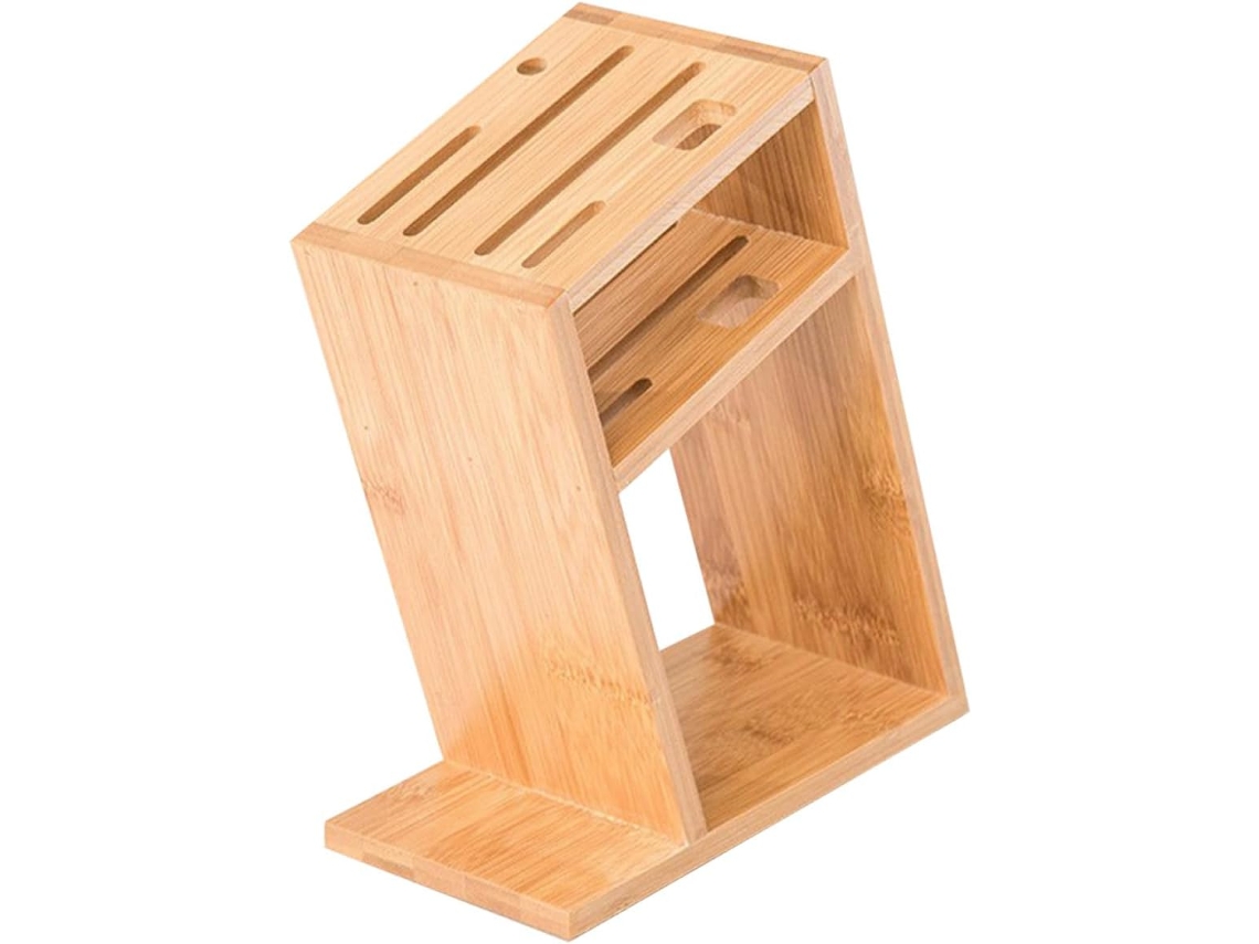 Suporte Para Facas Em Bambu Natural, Com Design Angular, Multifuncional.