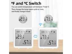 Sensor de Temperatura e Umidade Tuya Wifi Bt YURU com Alarme e Compatível com Alexa
