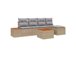 Conjunto 6 Conjunto De Sofá De Jardim Vidaxl Bege Vime Pe (294 X 117 X 85 Cm)
