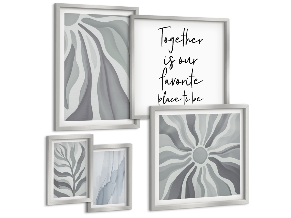 Conjunto De Pinturas Vistas Da Grécia Com Barcos E Casas Moldura Prateada Quadros Para A Sala De Estar Espelharte (conjunto De 5 Imagens)