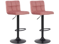Conjunto de 2 banquetas de bar em veludo rosa com costura decorativa e base de metal preto 10_0006070
