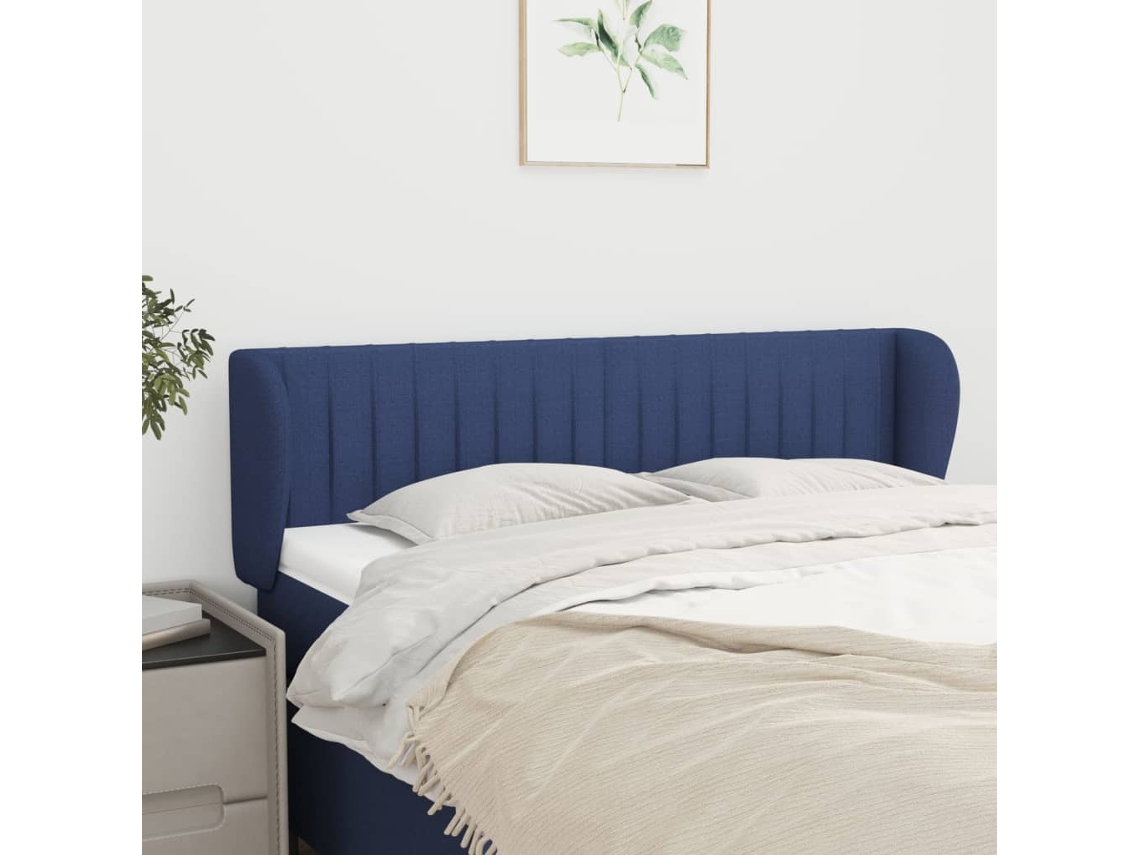 Vidaxl Cabeceira De Cama C/ Abas Tecido 147x23x78/88 Cm Azul