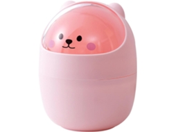 Mini Lixeira De Plástico Rosa Com Tampa Em Formato De Urso, Compacta E À Prova De Odores