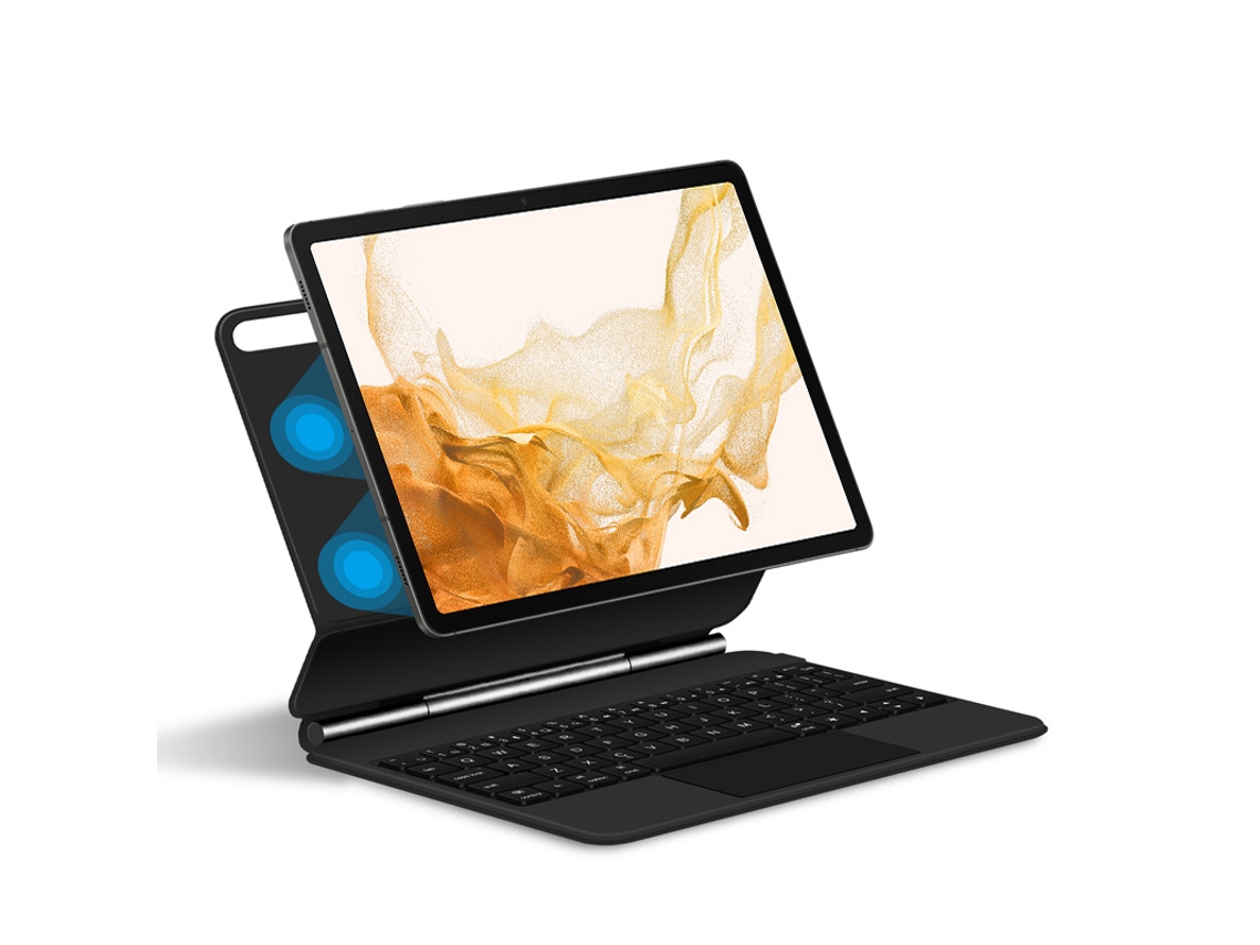Teclado Mágico Para Samsung, Preto Espanhol, Compatível Com Tablets S9/fe/plus/s8/s7 Fe De 12,4 Polegadas. Yunzii