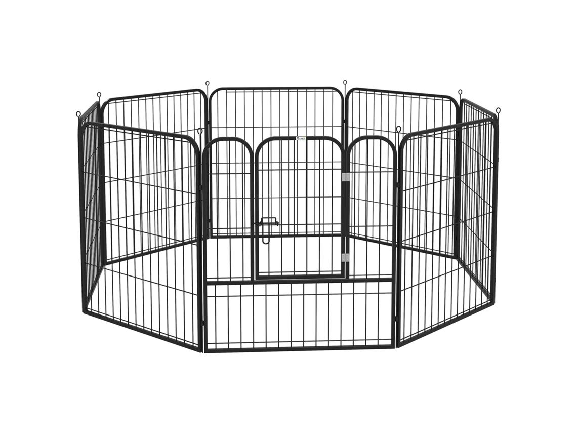 Parque Cães 8 Varas Dobrável C/ Porta E Dupla Trava 79x79 Cm Preto