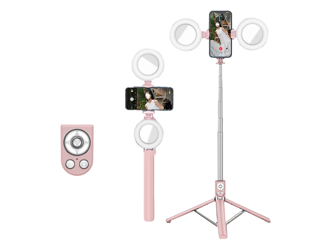 Bastão De Selfie Extensível Com Controle Remoto Sem Fio Recarregável Tik Tok, Suporte Para Tripé E Lâmpada Dupla Slowmoose