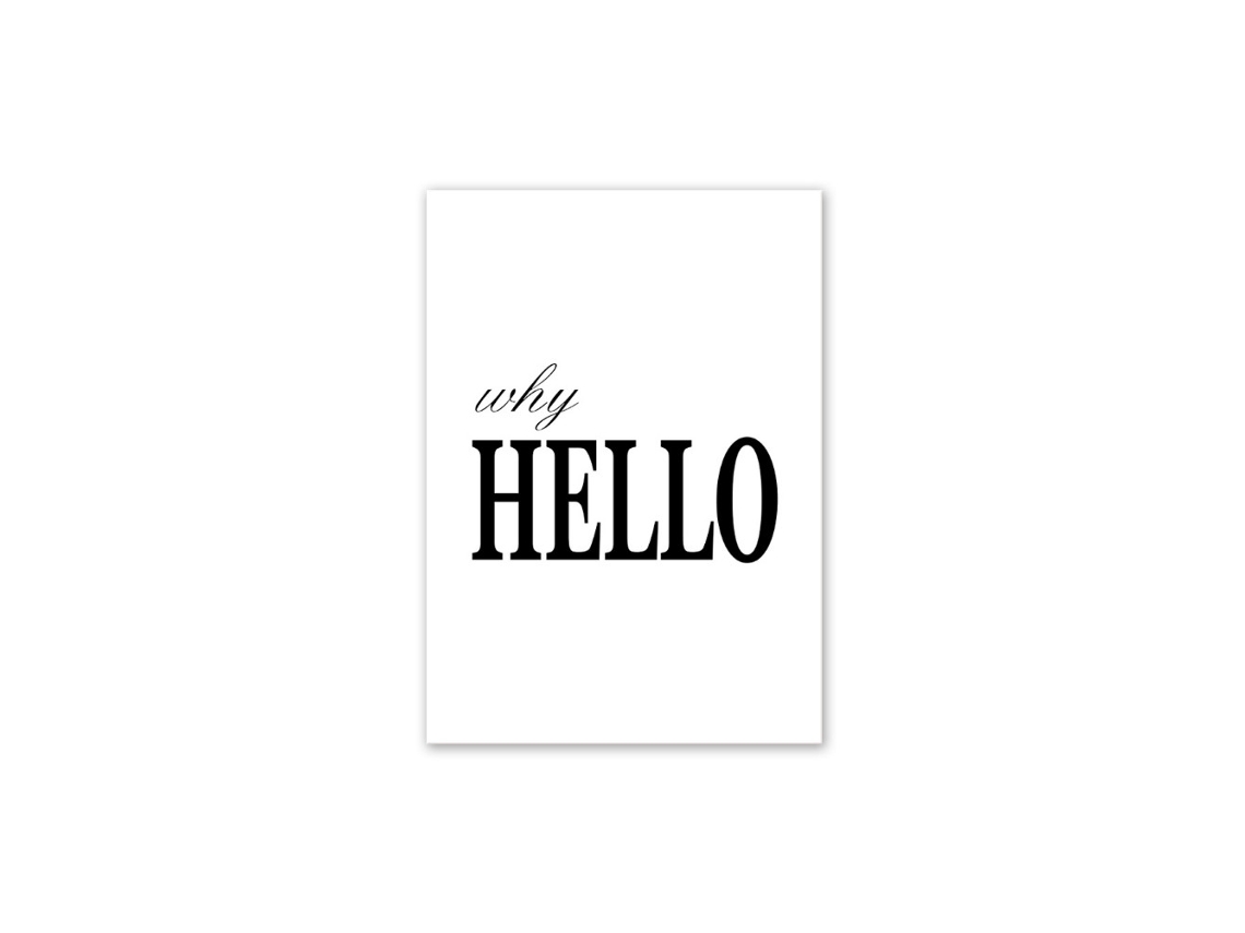 Quadro decorativo com a palavra inglesa "hello", ideal para mesas, residências e decoração comercial.