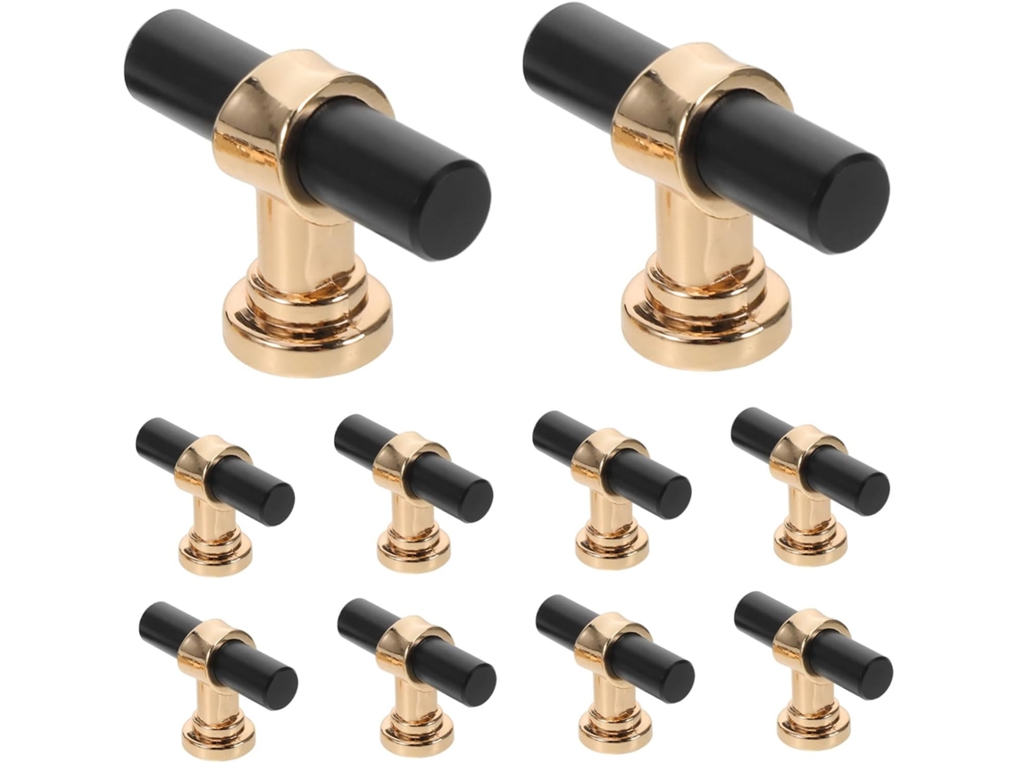 Tehaux Conjunto De 10-puxadores Pequenos Recartilhados Para Armários, Pretos E Dourados, Com Furo Único, Para Gavetas