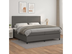 Vidaxl Cama Com Molas/colchão 200x200 Cm Couro Artificial Cinzento