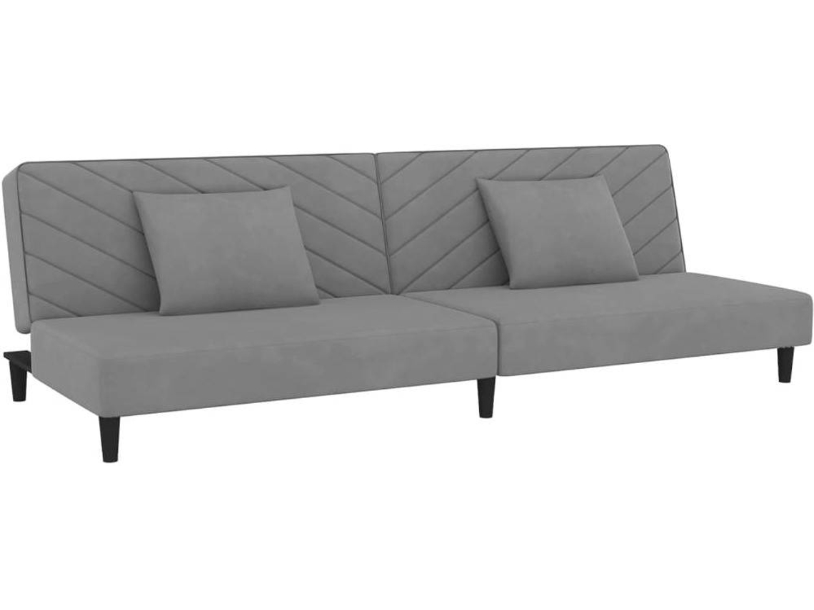 vidaXL Sofácama 2 lugares com duas almofadas veludo cinzentoclaro Worten.pt