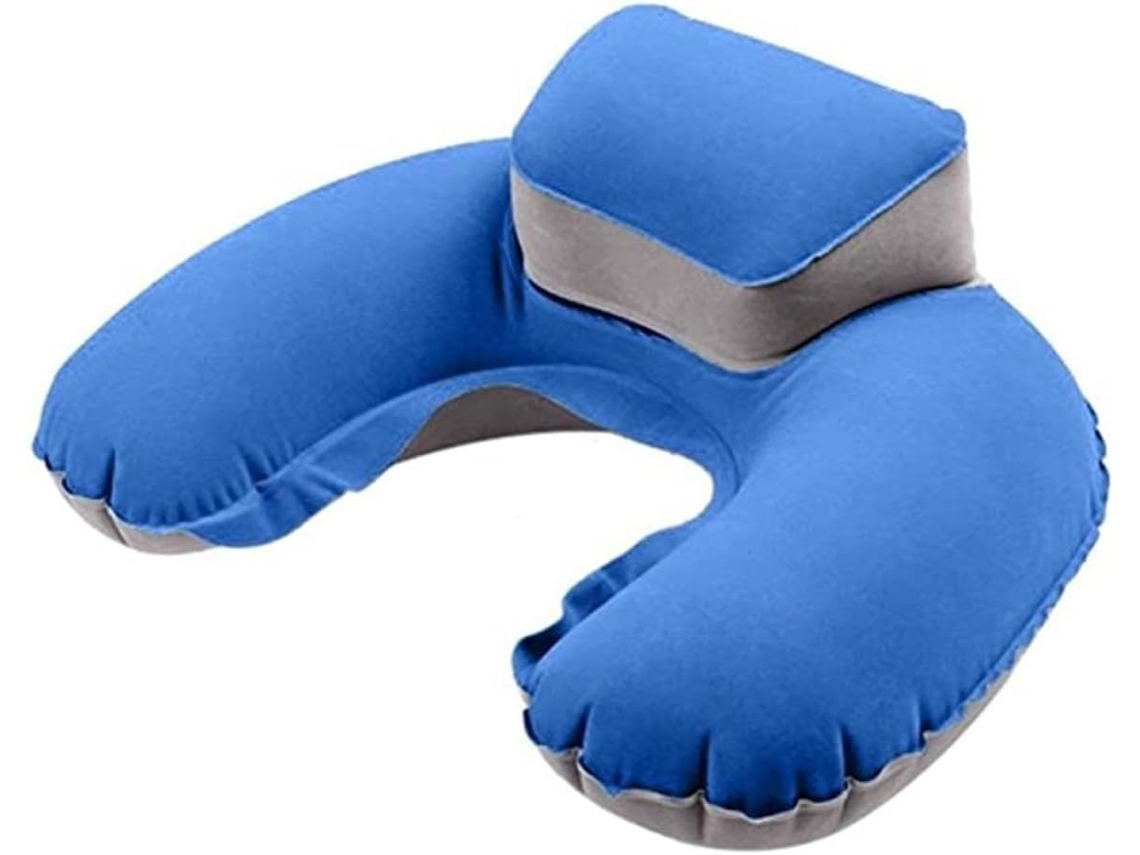 Travesseiro Inflável e Confortável para Viagem, em Pvc Azul, Formato de U, com Tampões Ouvido, CHABERLU