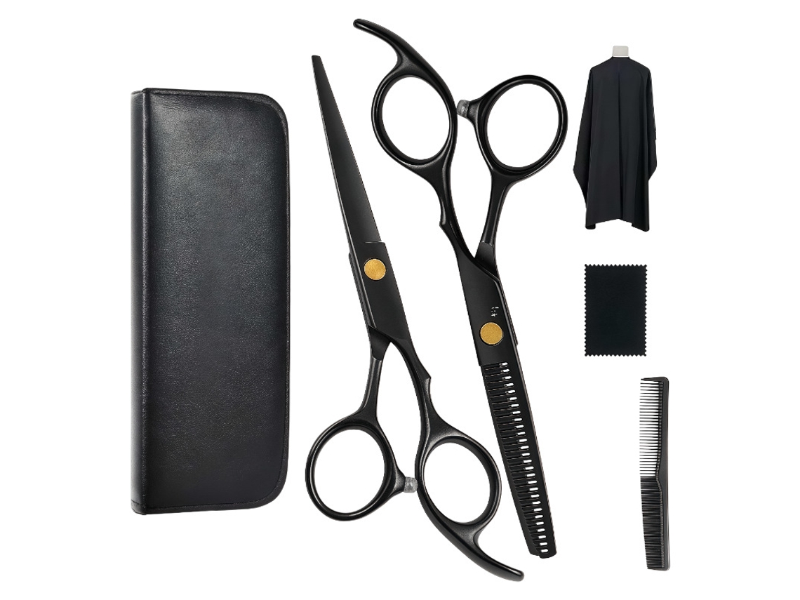 Kit De Tesoura De Corte Cabelo, 6pcs Ferramenta Profissional Para Corte De Cabelo (preta) Cuich