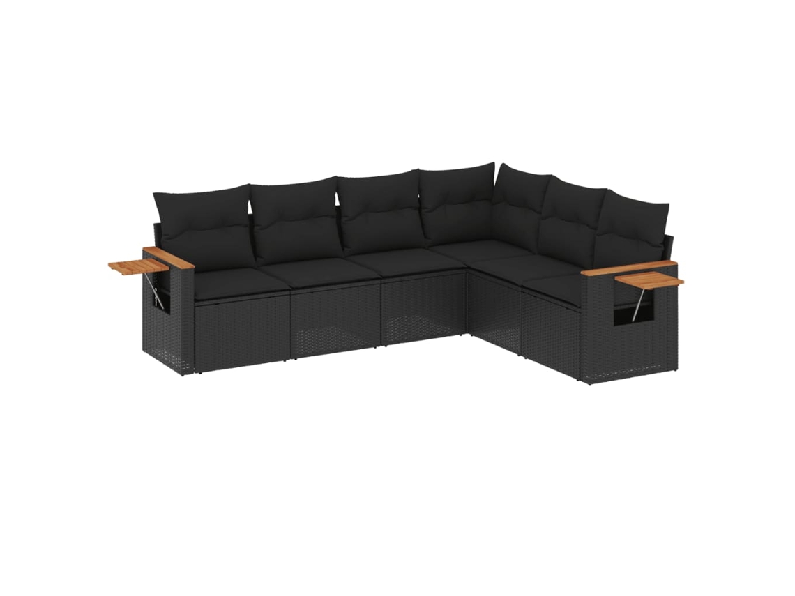 Conjunto Sofás de Jardim 6 Pcs com Almofadões Vime Pe Preto MAISON EXCLUSIVE (6 pcs)