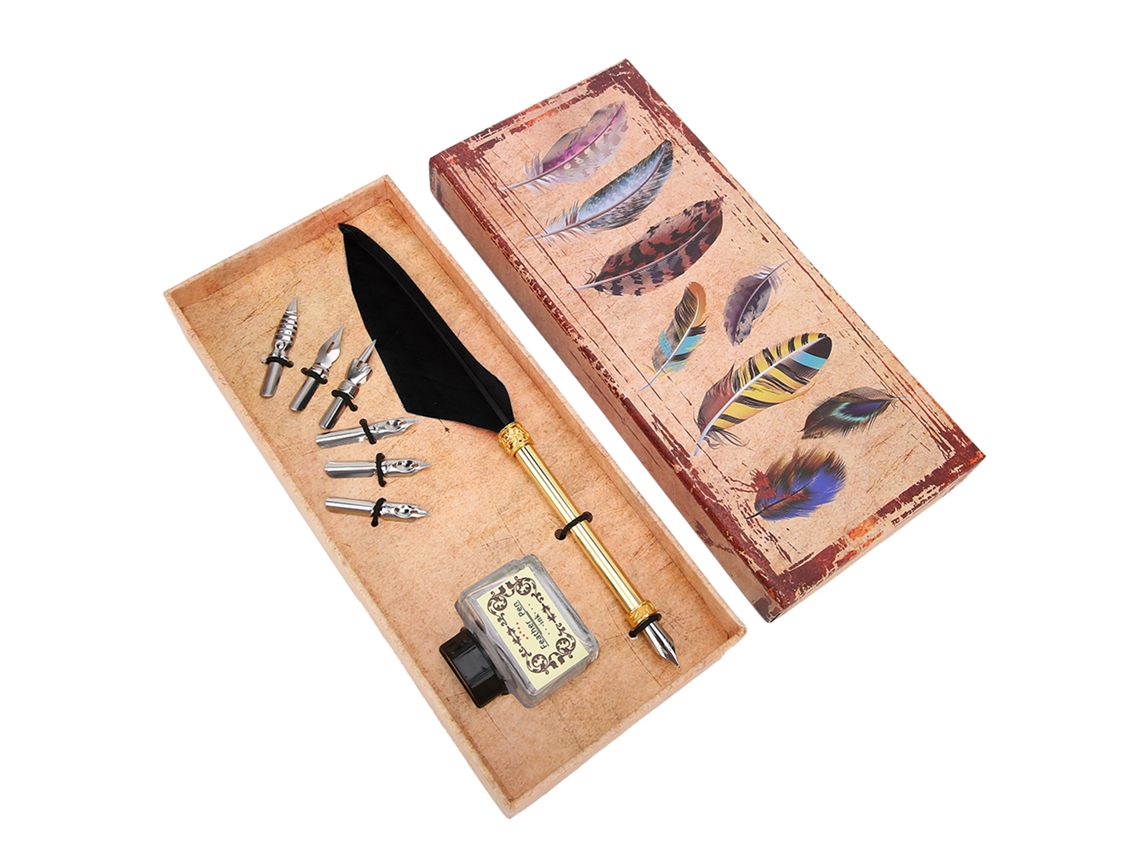 Kit de Caneta de Escrita Vintage com Pena e Caixa de Presente LAXISCREED