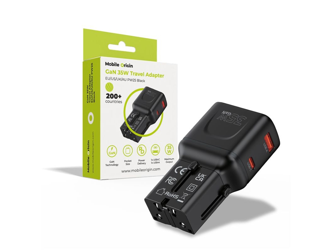 Adaptador de Viagem MOBILE ORIGIN 35w para UE/EUA/Reino Unido/Austrália | MOBILE ORIGIN