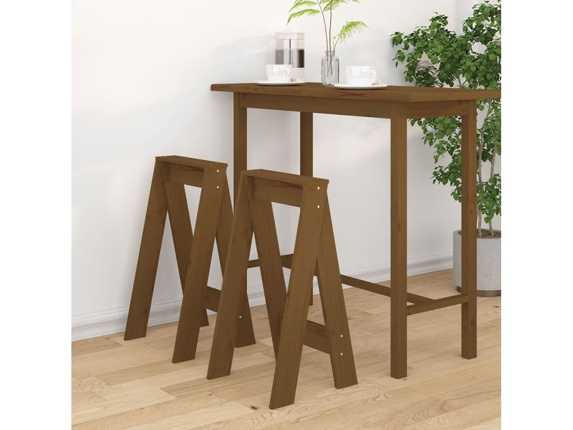 Vidaxl Bancos 2 Pcs 40x40x75 Cm Pinho Maciço Castanho-mel