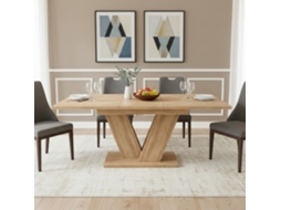 Mesa De Jantar Extensível 140/180x80 Cm - 4-6 Pessoas, Tampo Espesso, Pernas Em V, Estilo Simples - Carvalho
