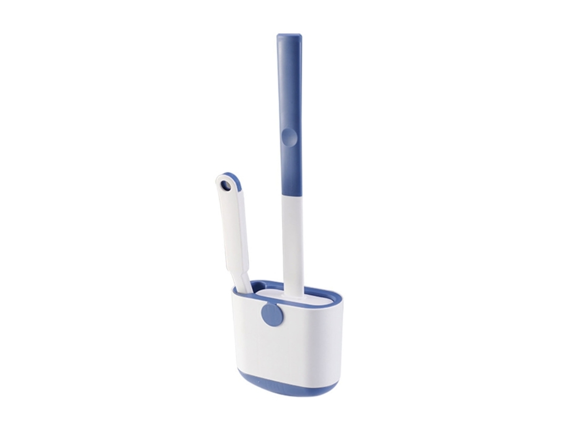 Conjunto de escova sanitária de silicone com suporte de parede, cabo longo e cerdas macias | AQUAFORGE