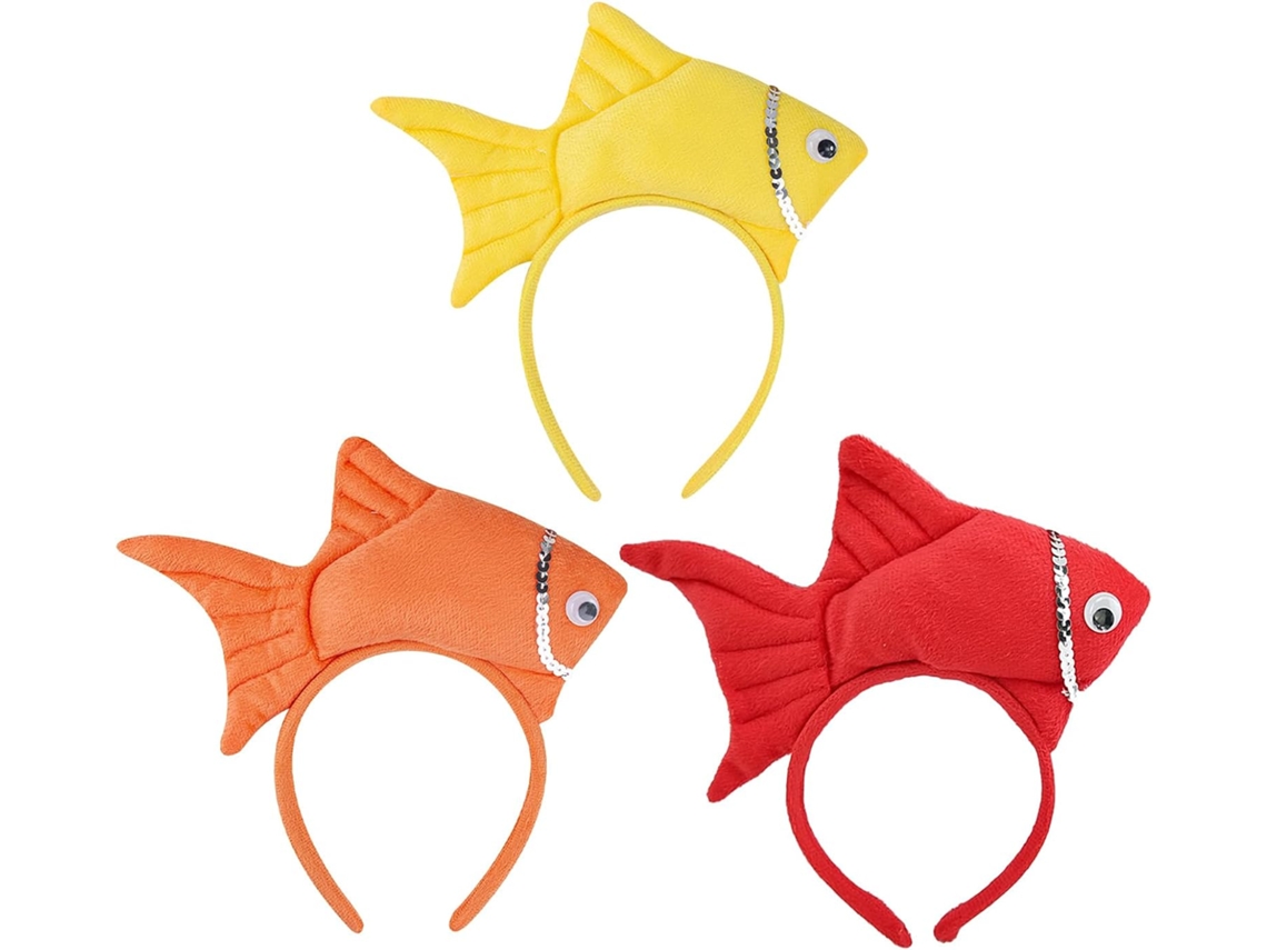 Tiara Fofa de Peixinho Dourado, Pacote com 3 Unidades, Colorida Estampa Animais Marinhos para Festas CHABERLU