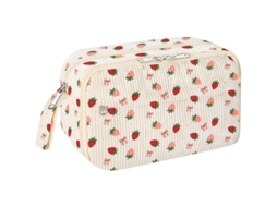 Estojo Veludo Cotelê Vermelho Morango Grande Zíper P/ Material Escolar