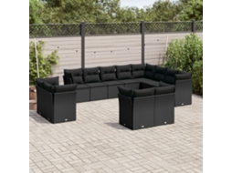 Vidaxl 12 Pcs Conjunto De Sofás De Jardim C/ Almofadões Vime Pe Preto