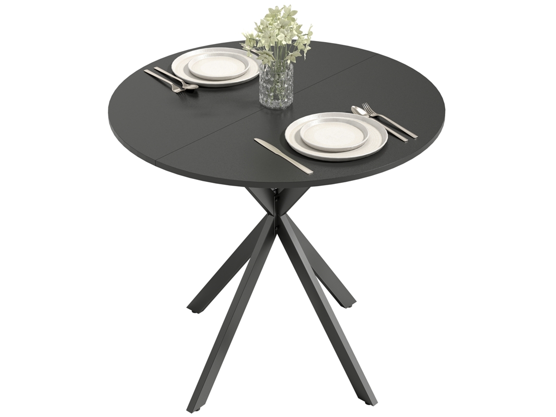 Mesa De Cozinha Redonda, 80 Cm, Tampo Compacto, Aglomerado, Metal, Preta