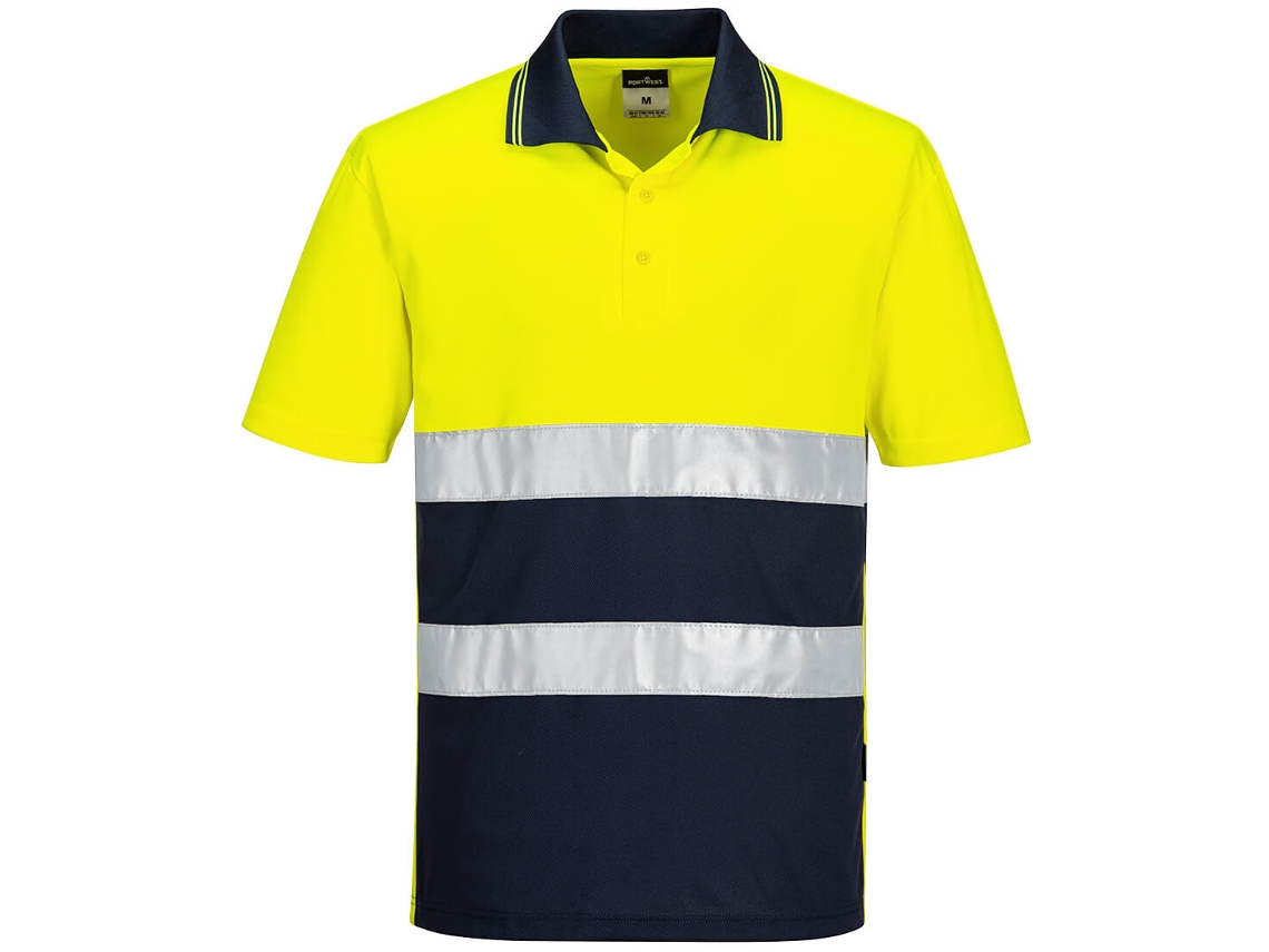 Polo Leve Bicolor De Alta Visibilidade E Manga Curta Azul Marinho E Amarelo / Xxl