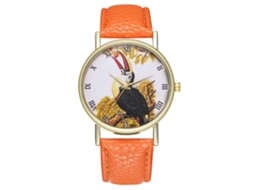 Reloj Unisex De Moda Con Correa De Cuero Pu, Dial De Números Romanos Y Patrón Animal (naranja)